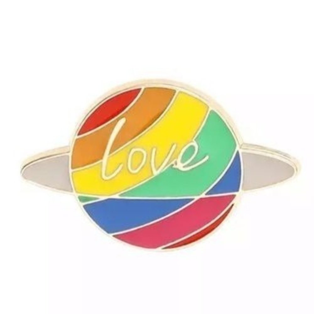 Love Planet enamel pin rainbow Saturn